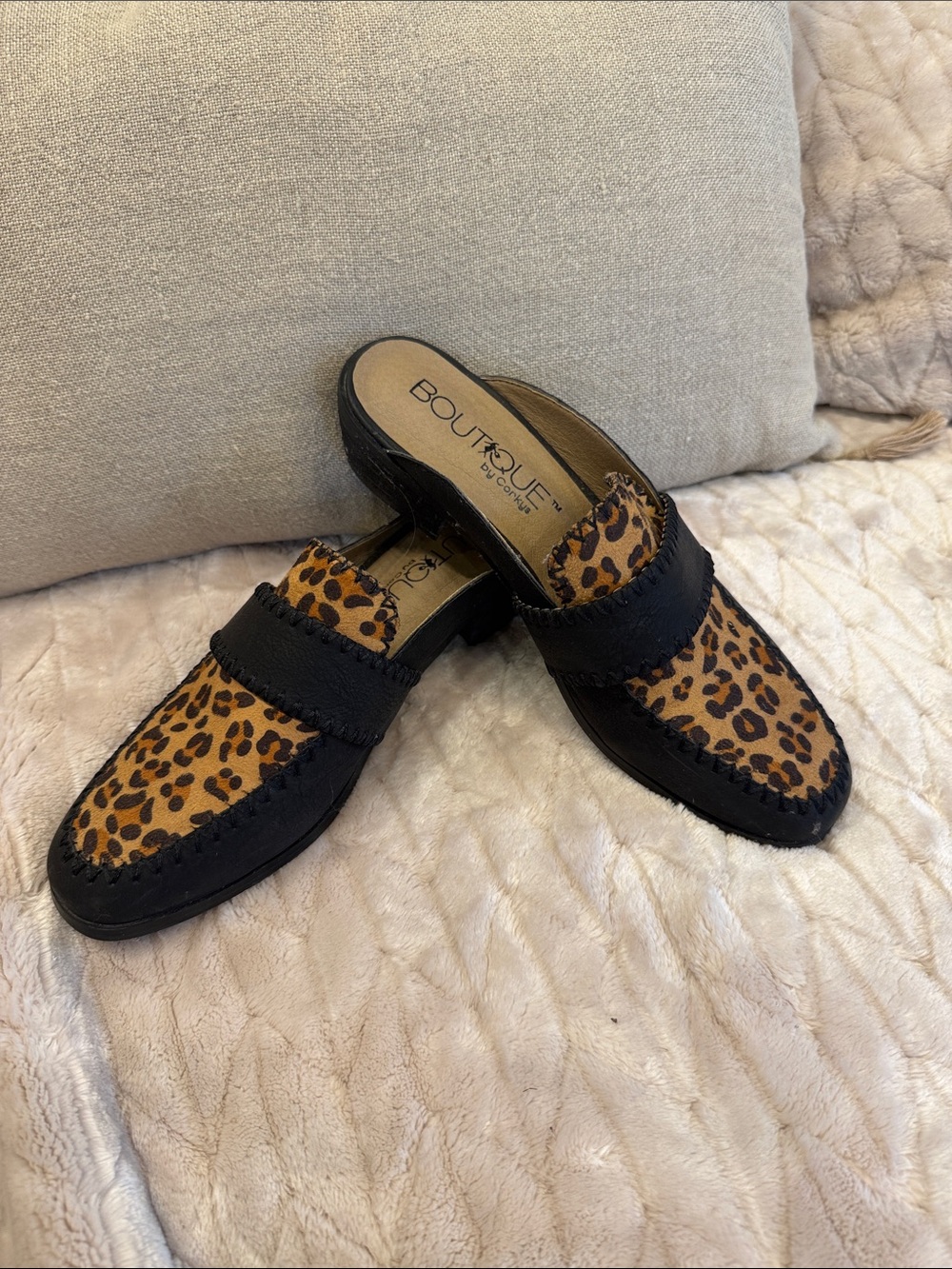Corkys Leopard Print and Black Mule Clogs
